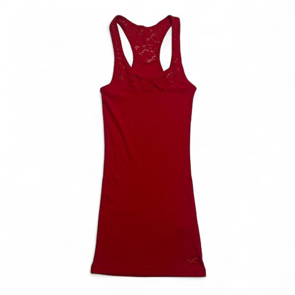 Vintage Hollister Y2K Supper Fitted Red lace racerback tank top  size XS Cotton